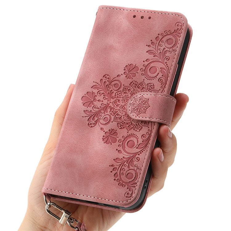 For Samsung Galaxy M35 5G Case Flower Pattern PU Leather Wallet Phone Cover with Strap - Pink