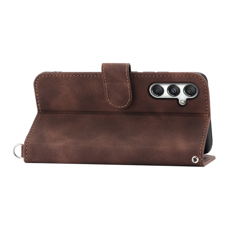For Samsung Galaxy M35 5G Case Flower Pattern PU Leather Wallet Phone Cover with Strap - Brown