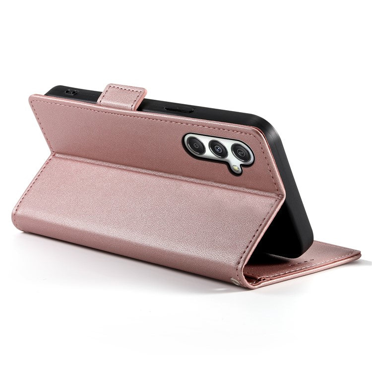 DF-010 For Samsung Galaxy M35 5G Stand Case PU Leather Wallet Phone Cover - Rose Gold