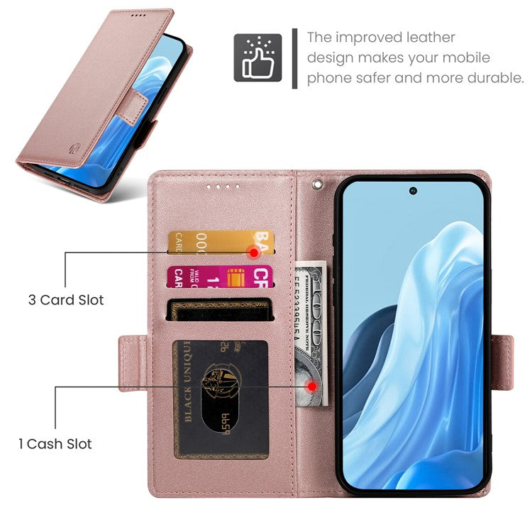 DF-010 For Samsung Galaxy M35 5G Stand Case PU Leather Wallet Phone Cover - Rose Gold