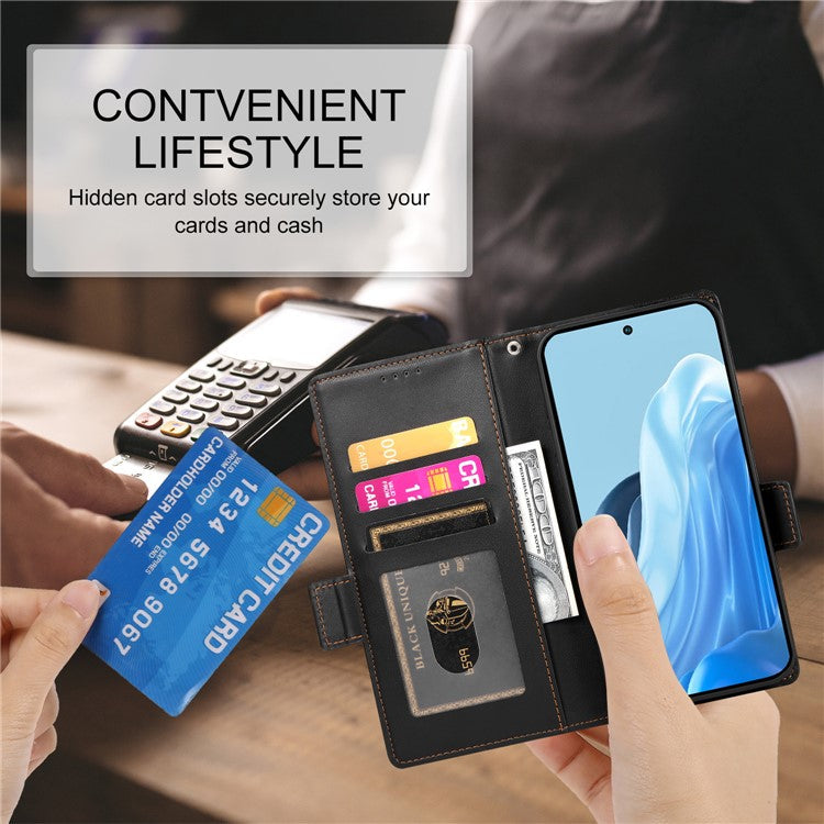 DF-010 For Samsung Galaxy M35 5G Stand Case PU Leather Wallet Phone Cover - Black