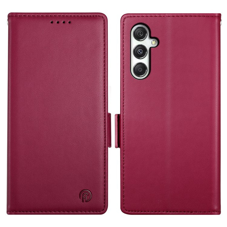 DF-010 For Samsung Galaxy M35 5G Stand Case PU Leather Wallet Phone Cover - Wine Red