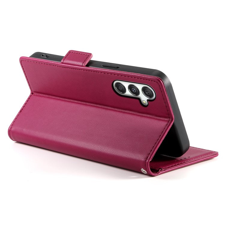 DF-010 For Samsung Galaxy M35 5G Stand Case PU Leather Wallet Phone Cover - Wine Red