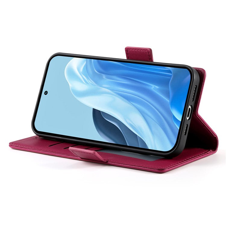 DF-010 For Samsung Galaxy M35 5G Stand Case PU Leather Wallet Phone Cover - Wine Red