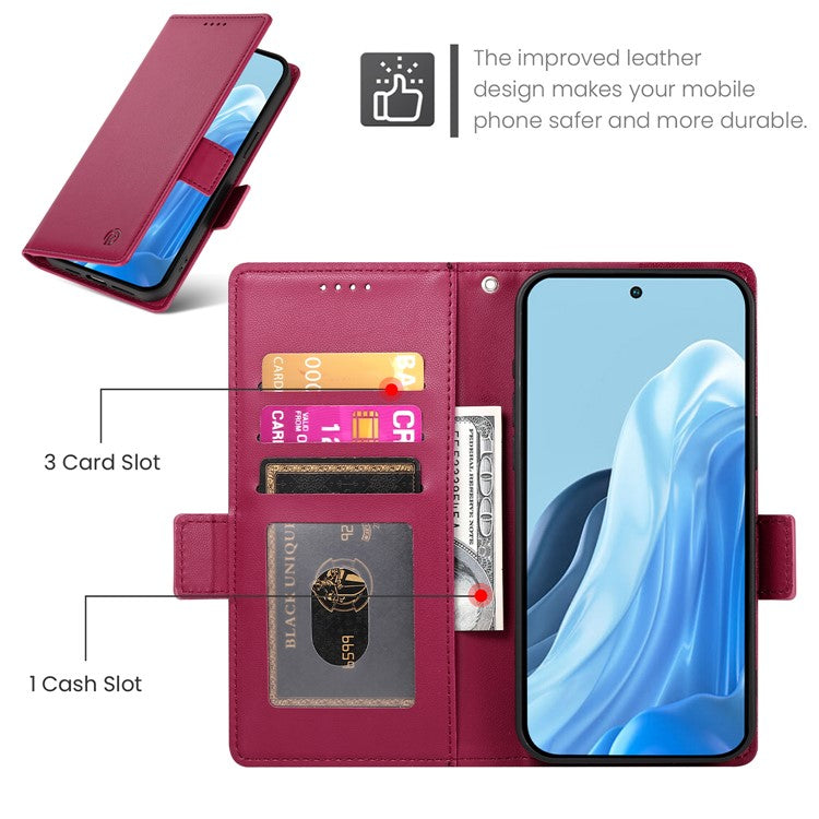 DF-010 For Samsung Galaxy M35 5G Stand Case PU Leather Wallet Phone Cover - Wine Red