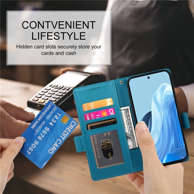 DF-010 For Samsung Galaxy M35 5G Stand Case PU Leather Wallet Phone Cover - Blue