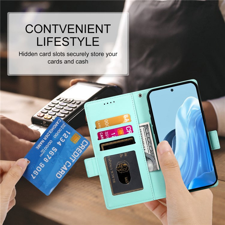 DF-010 For Samsung Galaxy M35 5G Stand Case PU Leather Wallet Phone Cover - Mint Green