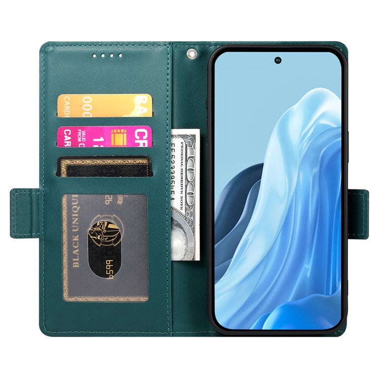 DF-010 For Samsung Galaxy M35 5G Stand Case PU Leather Wallet Phone Cover - Blackish Green