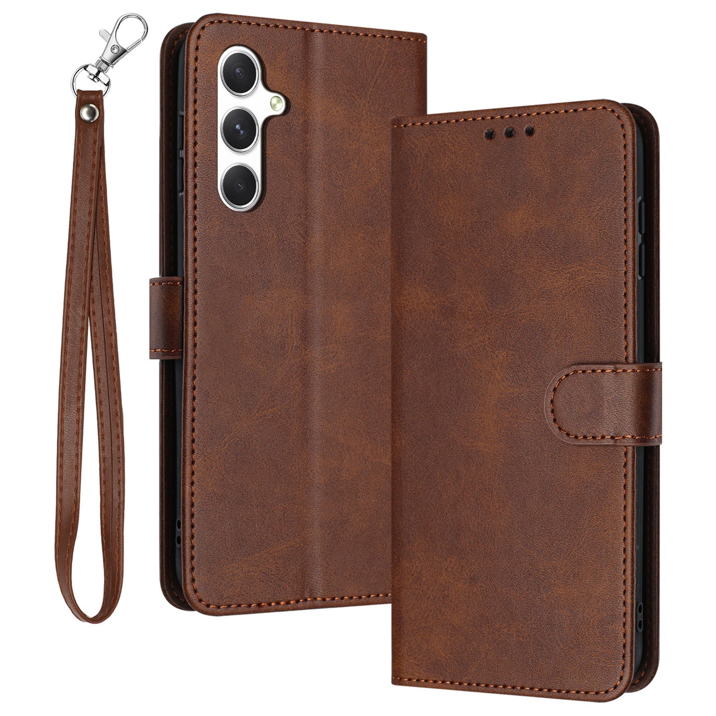 For Samsung Galaxy A16 5G / A16 4G Case Flip Stand PU Leather Wallet Phone Cover Calf Texture - Brown