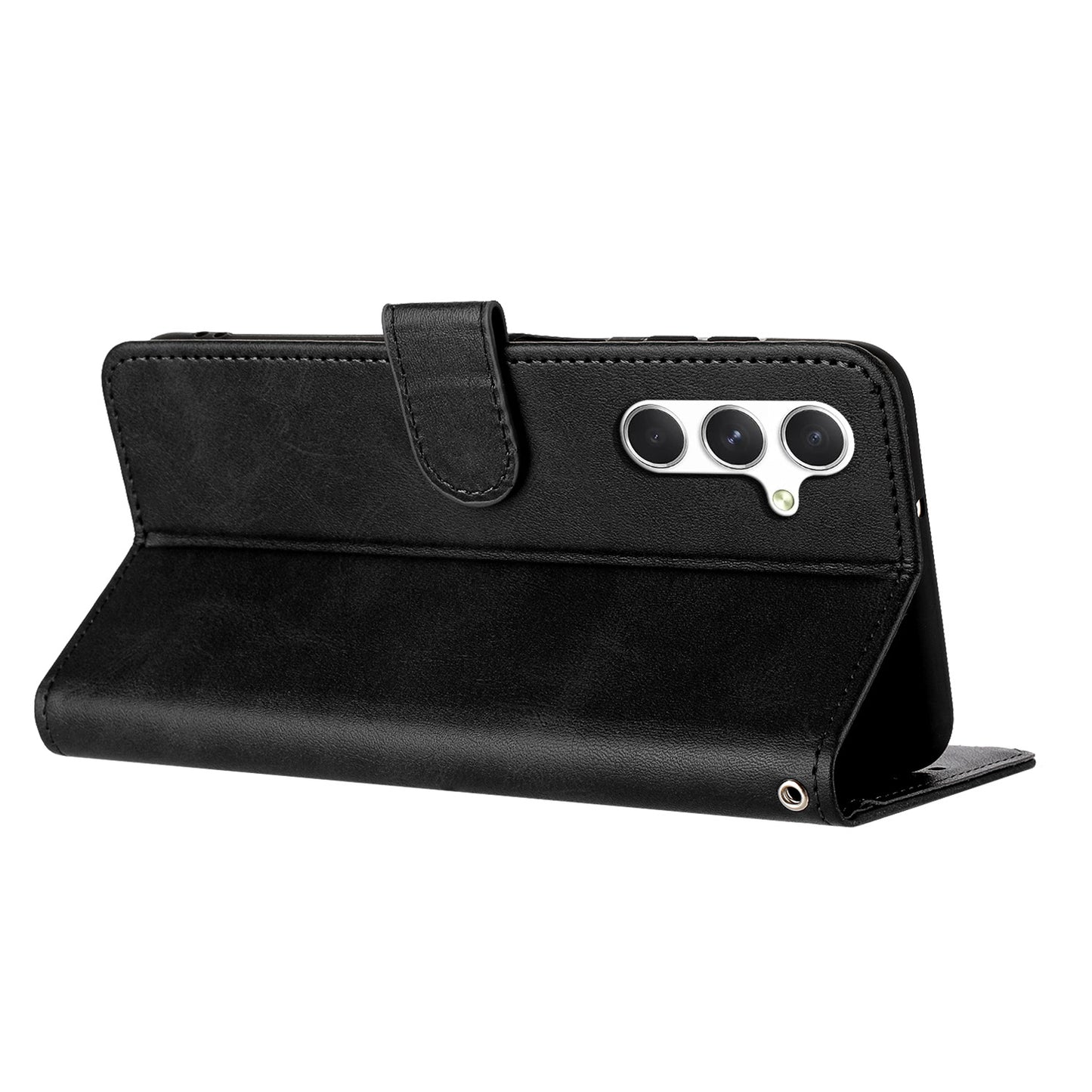 For Samsung Galaxy A16 5G / A16 4G Case Flip Stand PU Leather Wallet Phone Cover Calf Texture - Black