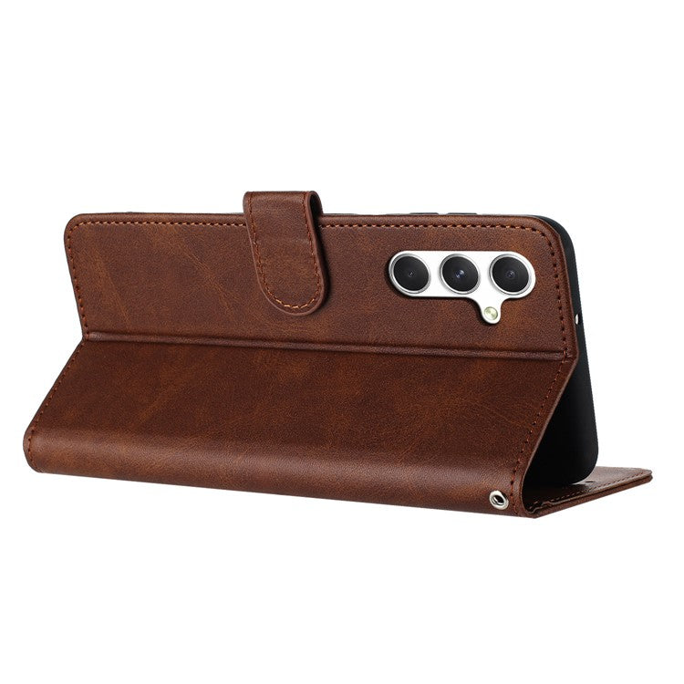 For Samsung Galaxy M35 5G Case Flip Stand PU Leather Wallet Phone Cover Calf Texture - Brown