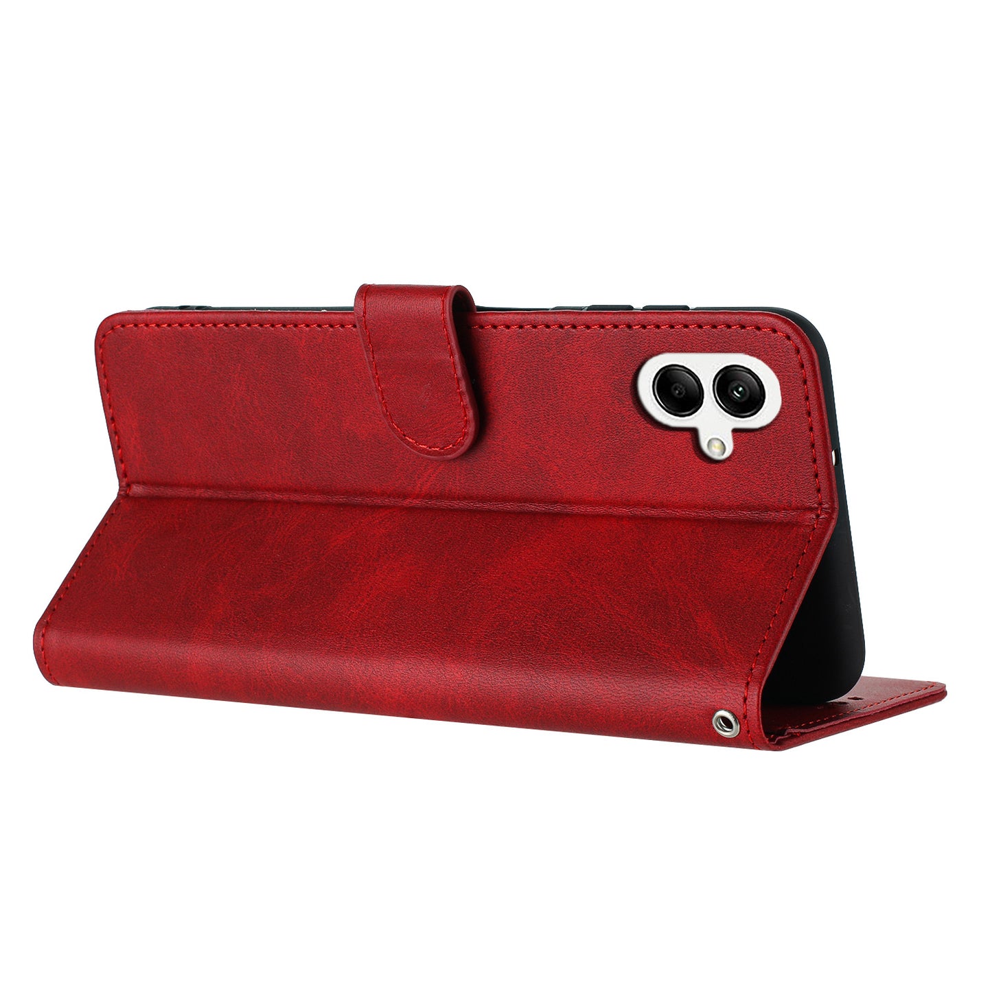 For Samsung Galaxy A06 Case Flip Stand PU Leather Wallet Phone Cover Calf Texture - Red