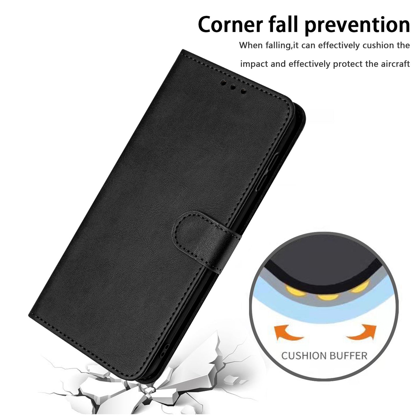 For Samsung Galaxy A06 Case Flip Stand PU Leather Wallet Phone Cover Calf Texture - Black