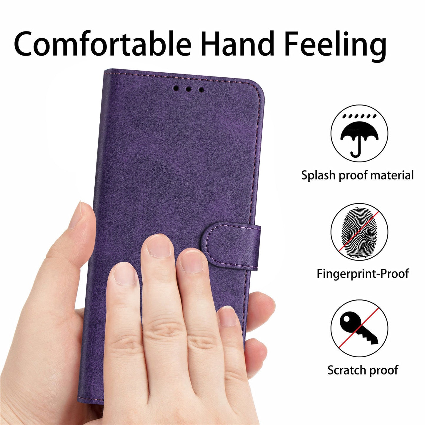 For Samsung Galaxy A06 Case Flip Stand PU Leather Wallet Phone Cover Calf Texture - Purple
