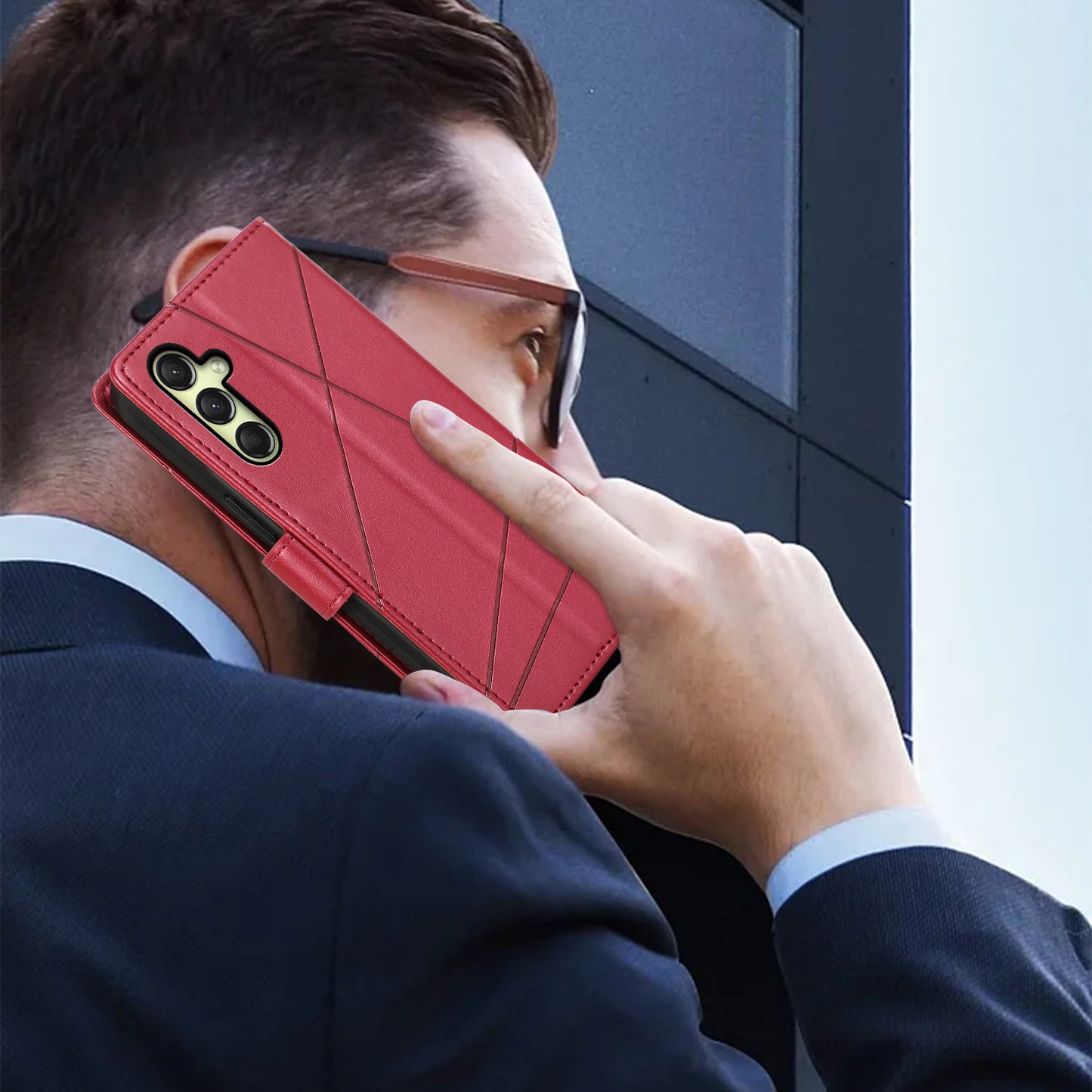 DF-06 For Samsung Galaxy A16 5G / A16 4G Phone Case Line Imprint Leather Wallet Cover - Red