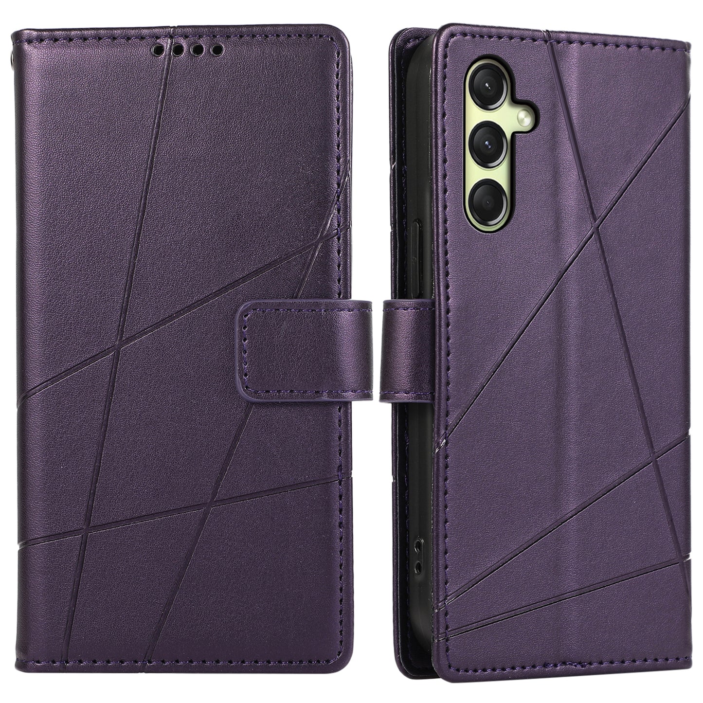DF-06 For Samsung Galaxy A16 5G / A16 4G Phone Case Line Imprint Leather Wallet Cover - Purple