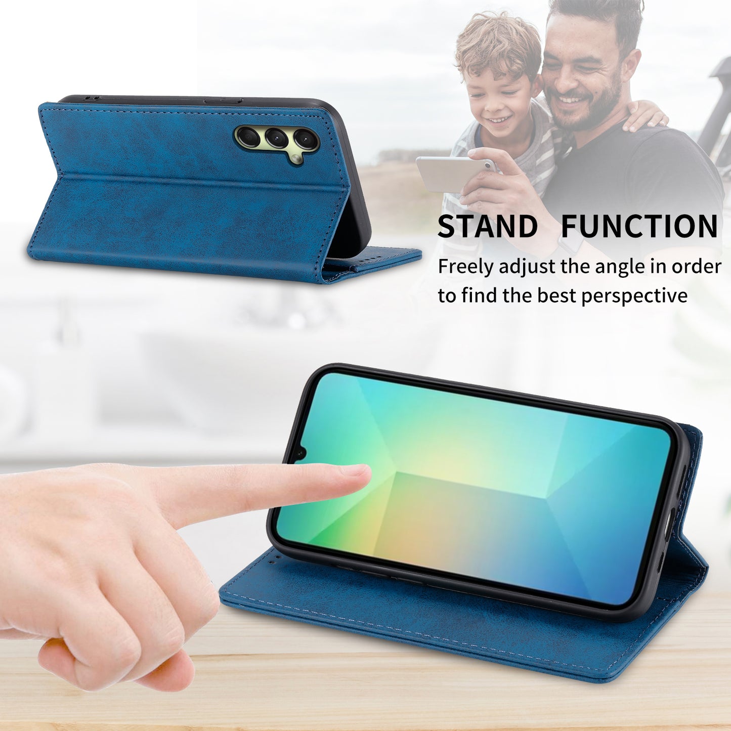 DF-05 For Samsung Galaxy A16 5G / A16 4G Wallet Case RFID Blocking PU Leather Phone Cover - Blue