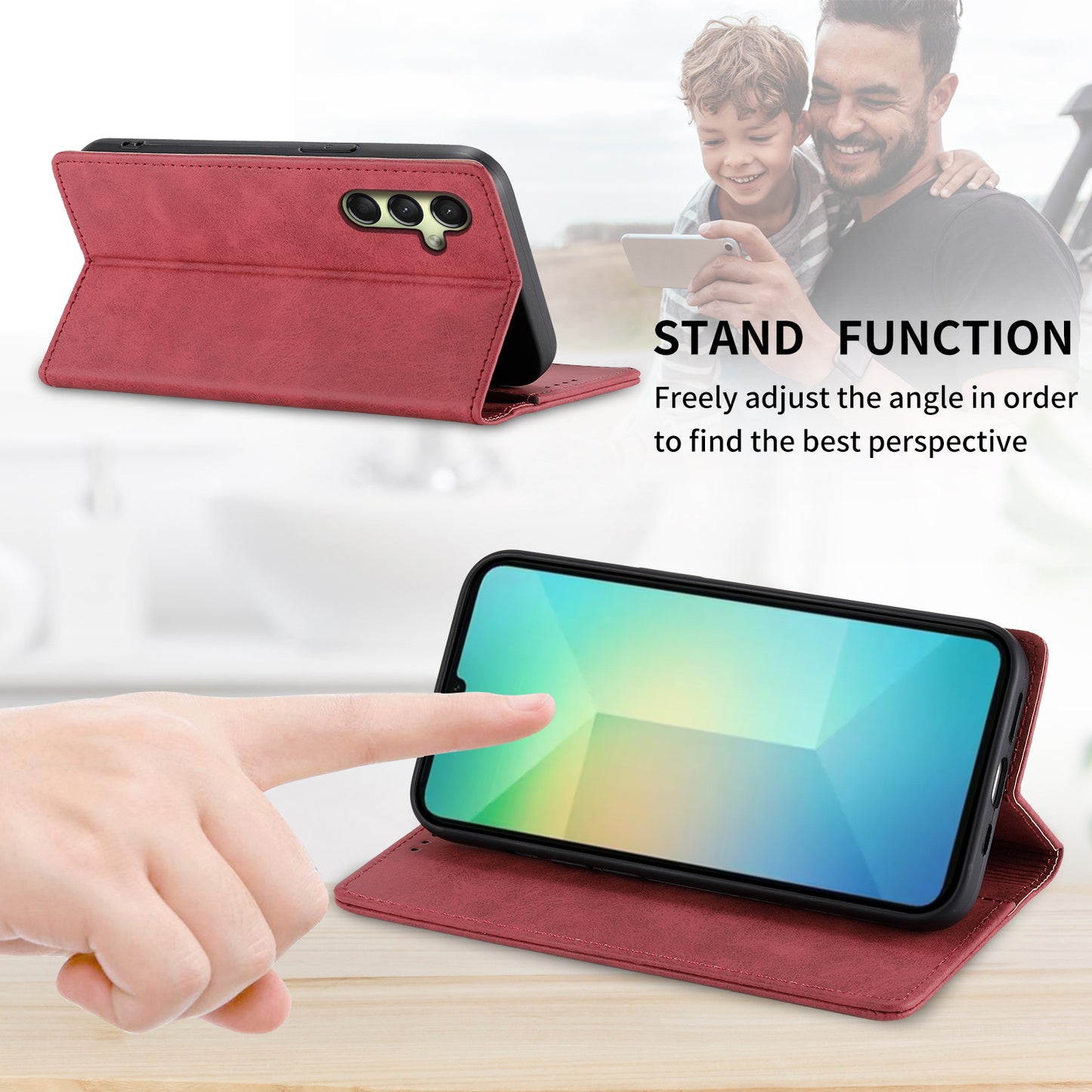DF-05 For Samsung Galaxy A16 5G / A16 4G Wallet Case RFID Blocking PU Leather Phone Cover - Red