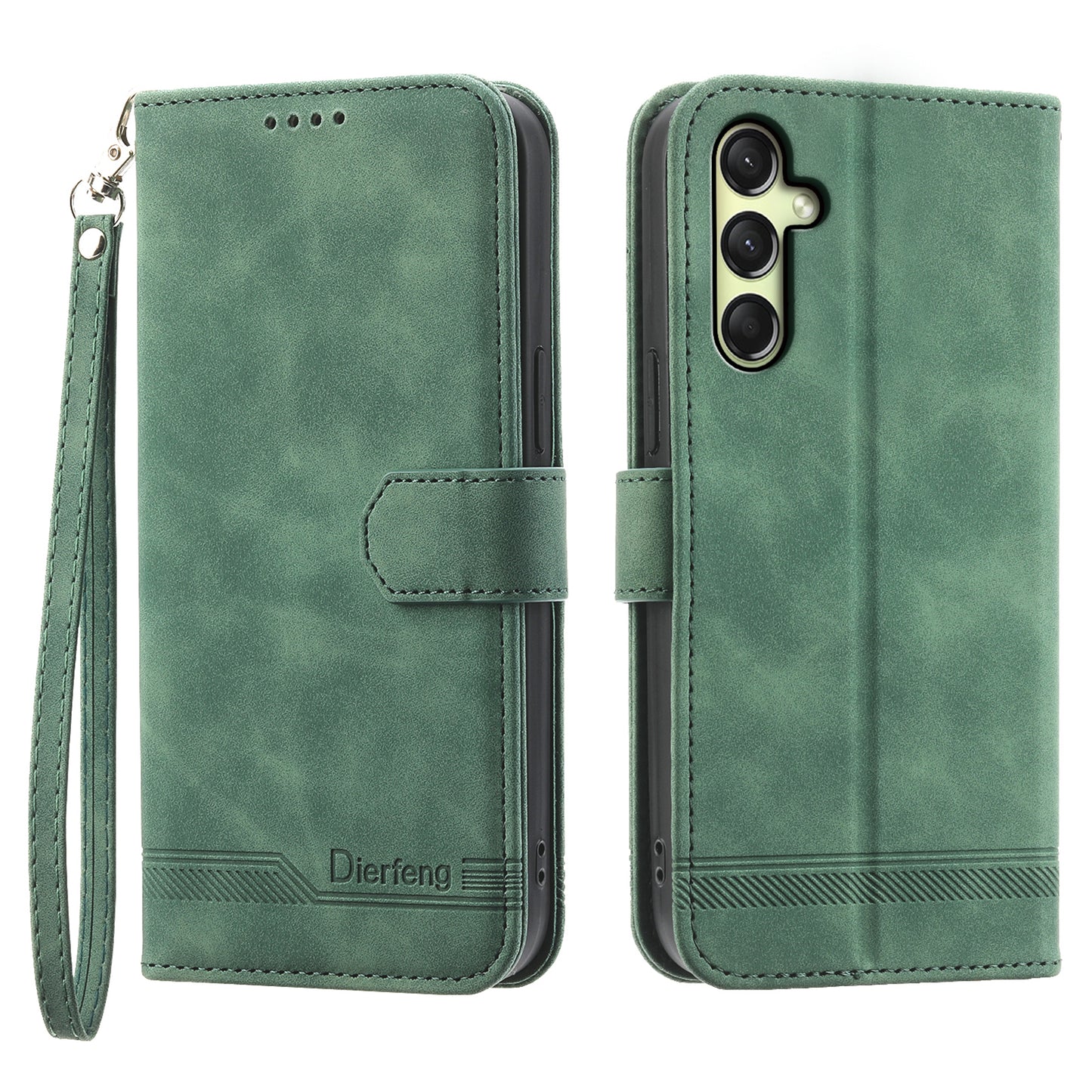 DIERFENG DF-03 For Samsung Galaxy A16 5G / A16 4G Leather Case Lines Imprint Wallet Phone Cover - Green