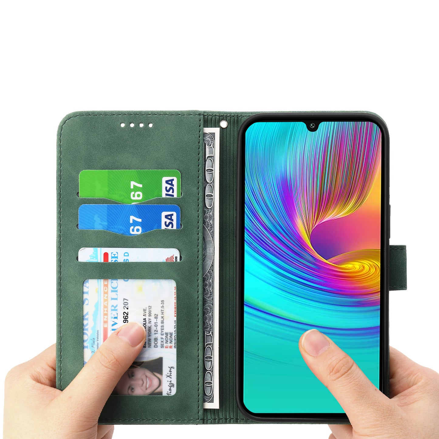 DIERFENG DF-03 For Samsung Galaxy A16 5G / A16 4G Leather Case Lines Imprint Wallet Phone Cover - Green