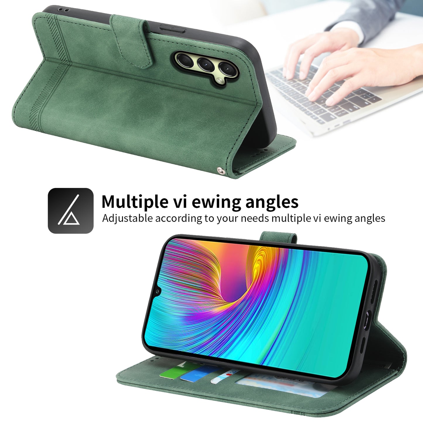 DIERFENG DF-03 For Samsung Galaxy A16 5G / A16 4G Leather Case Lines Imprint Wallet Phone Cover - Green