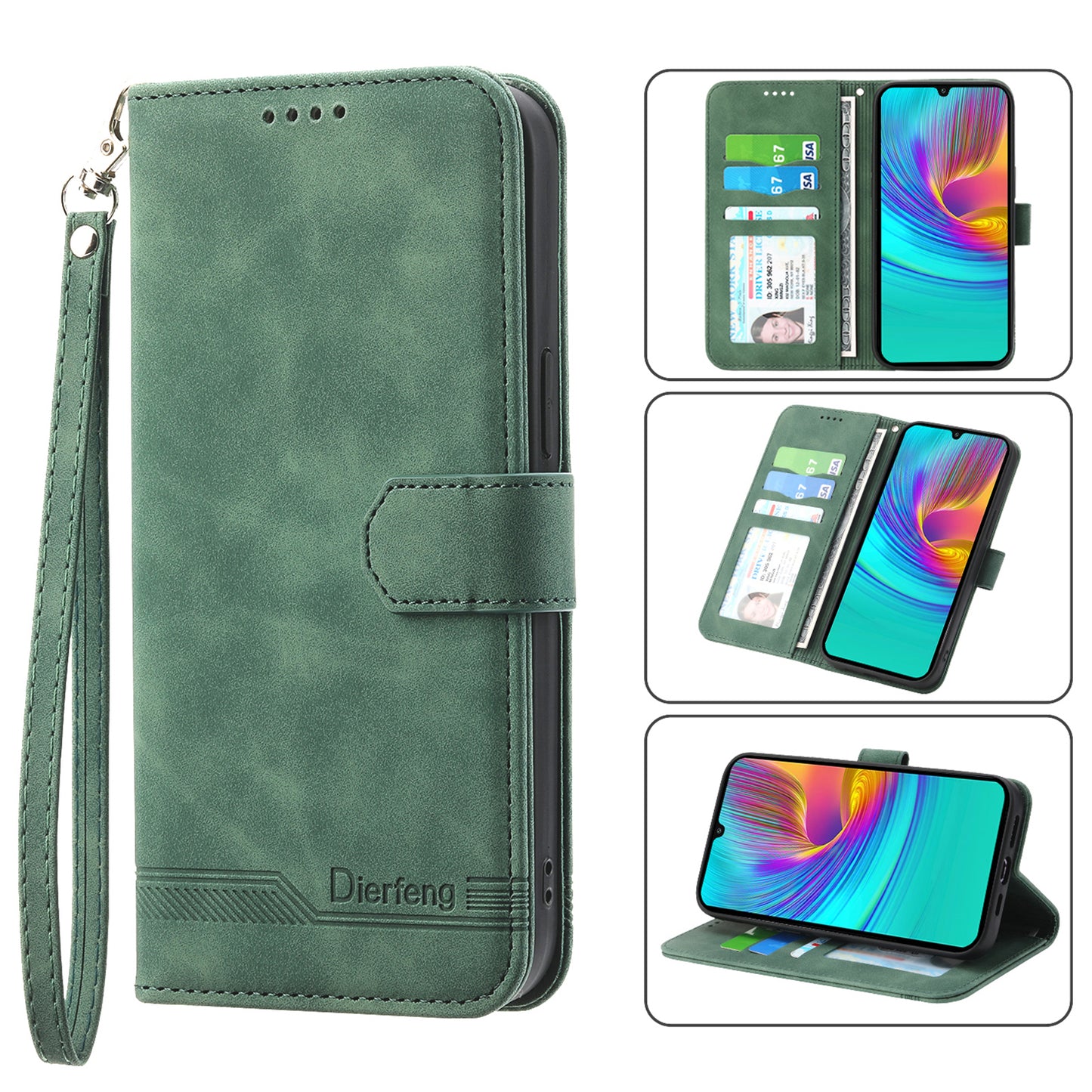 DIERFENG DF-03 For Samsung Galaxy A16 5G / A16 4G Leather Case Lines Imprint Wallet Phone Cover - Green