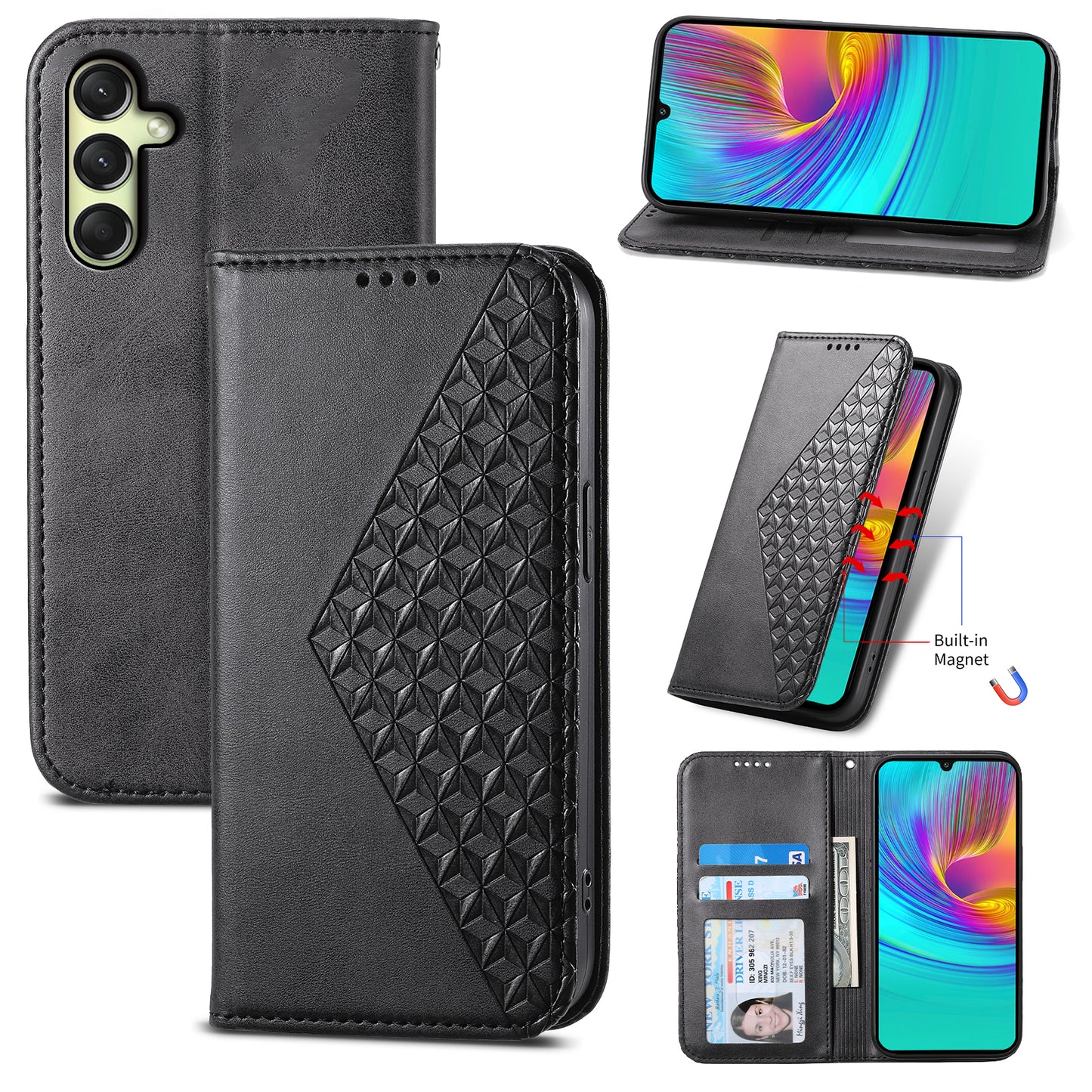 For Samsung Galaxy A16 5G / A16 4G Case Calf Texture PU Leather Phone Cover with Wallet - Black