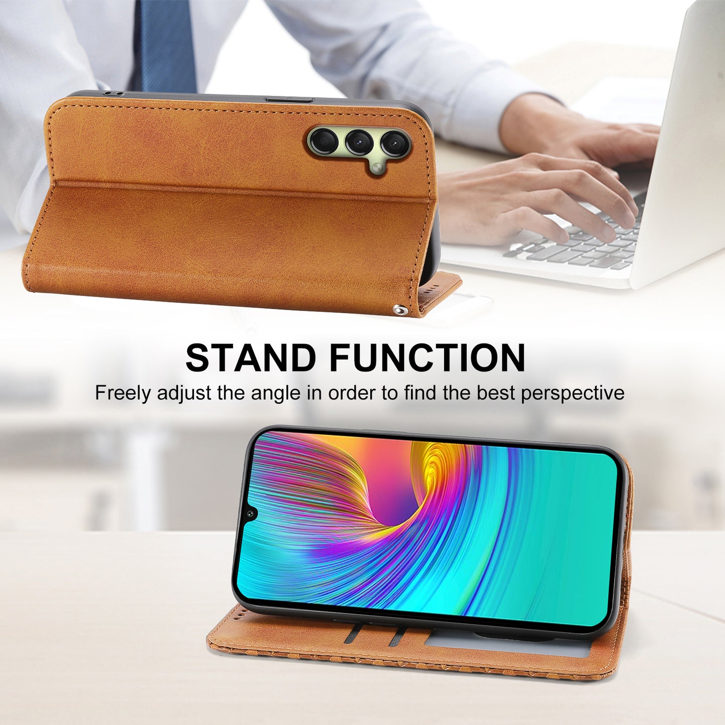 For Samsung Galaxy A16 5G / A16 4G Case Calf Texture PU Leather Phone Cover with Wallet - Yellow