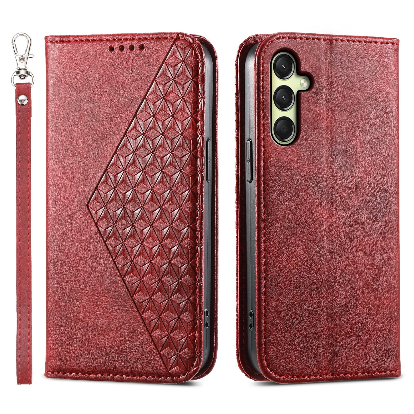 For Samsung Galaxy A16 5G / A16 4G Case Calf Texture PU Leather Phone Cover with Wallet - Red