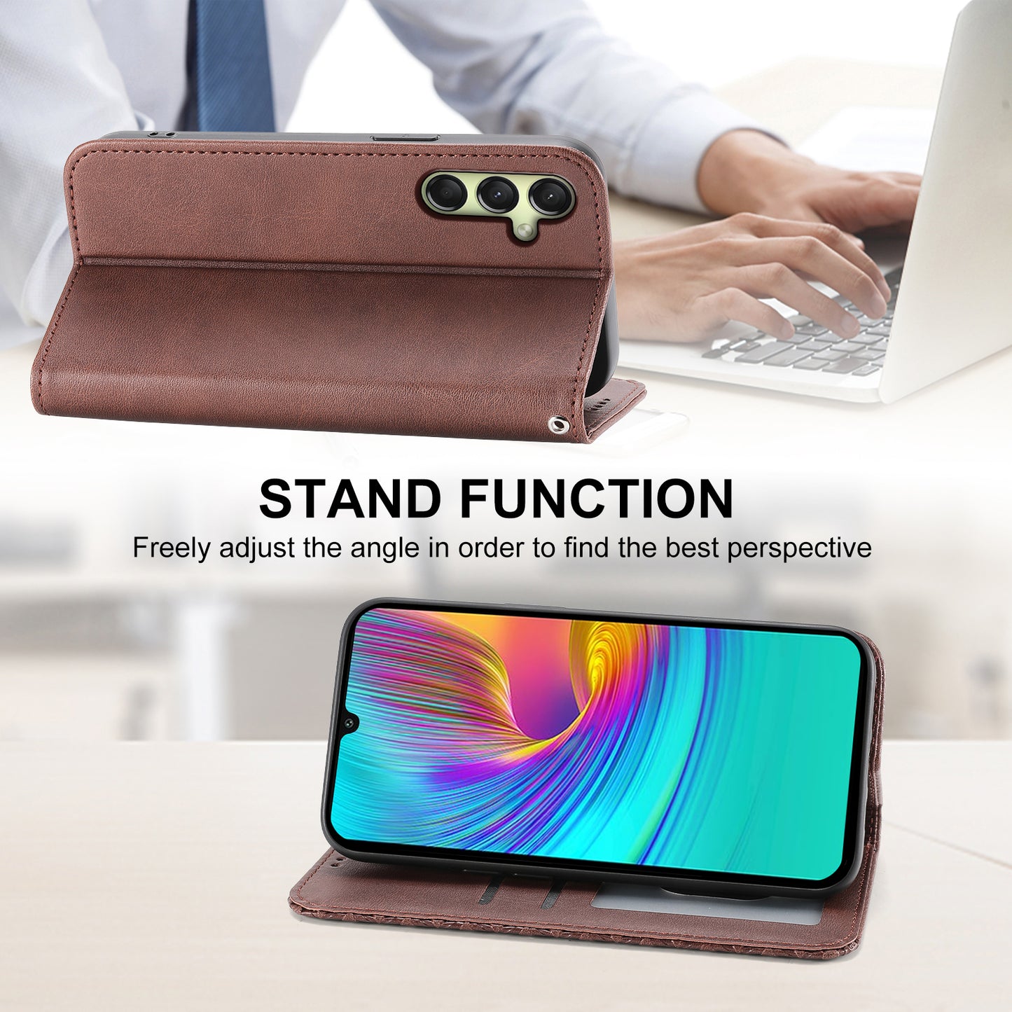 For Samsung Galaxy A16 5G / A16 4G Case Calf Texture PU Leather Phone Cover with Wallet - Brown