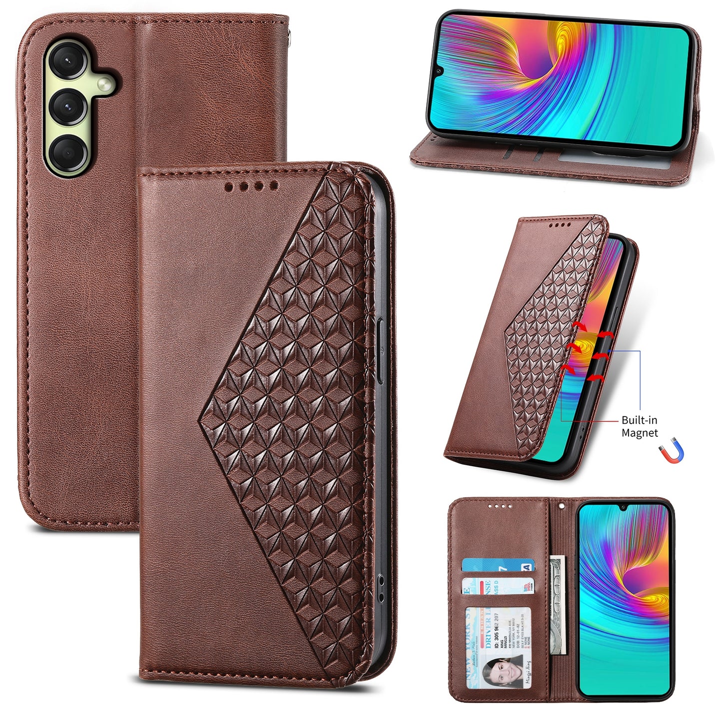 For Samsung Galaxy A16 5G / A16 4G Case Calf Texture PU Leather Phone Cover with Wallet - Brown