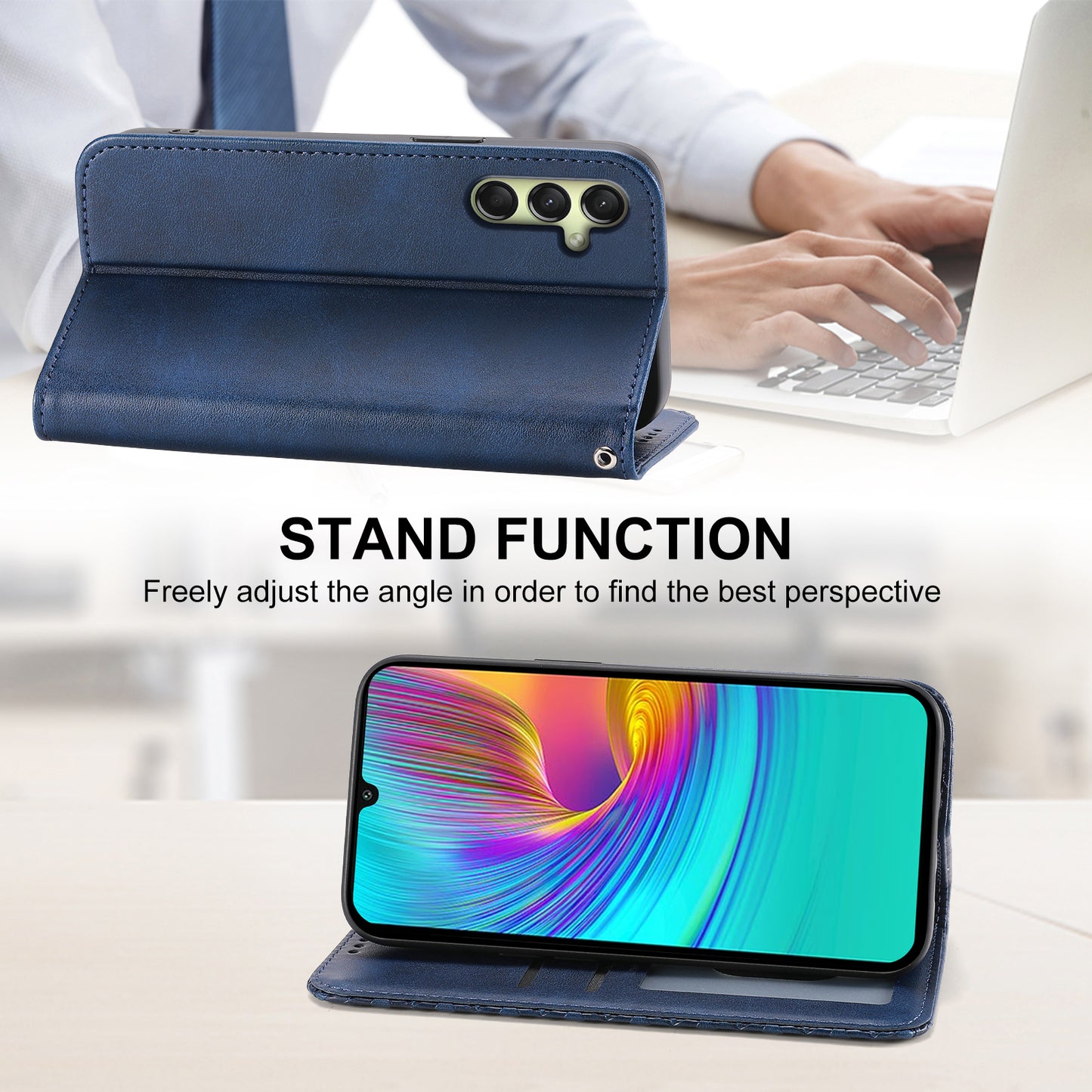 For Samsung Galaxy A16 5G / A16 4G Case Calf Texture PU Leather Phone Cover with Wallet - Blue