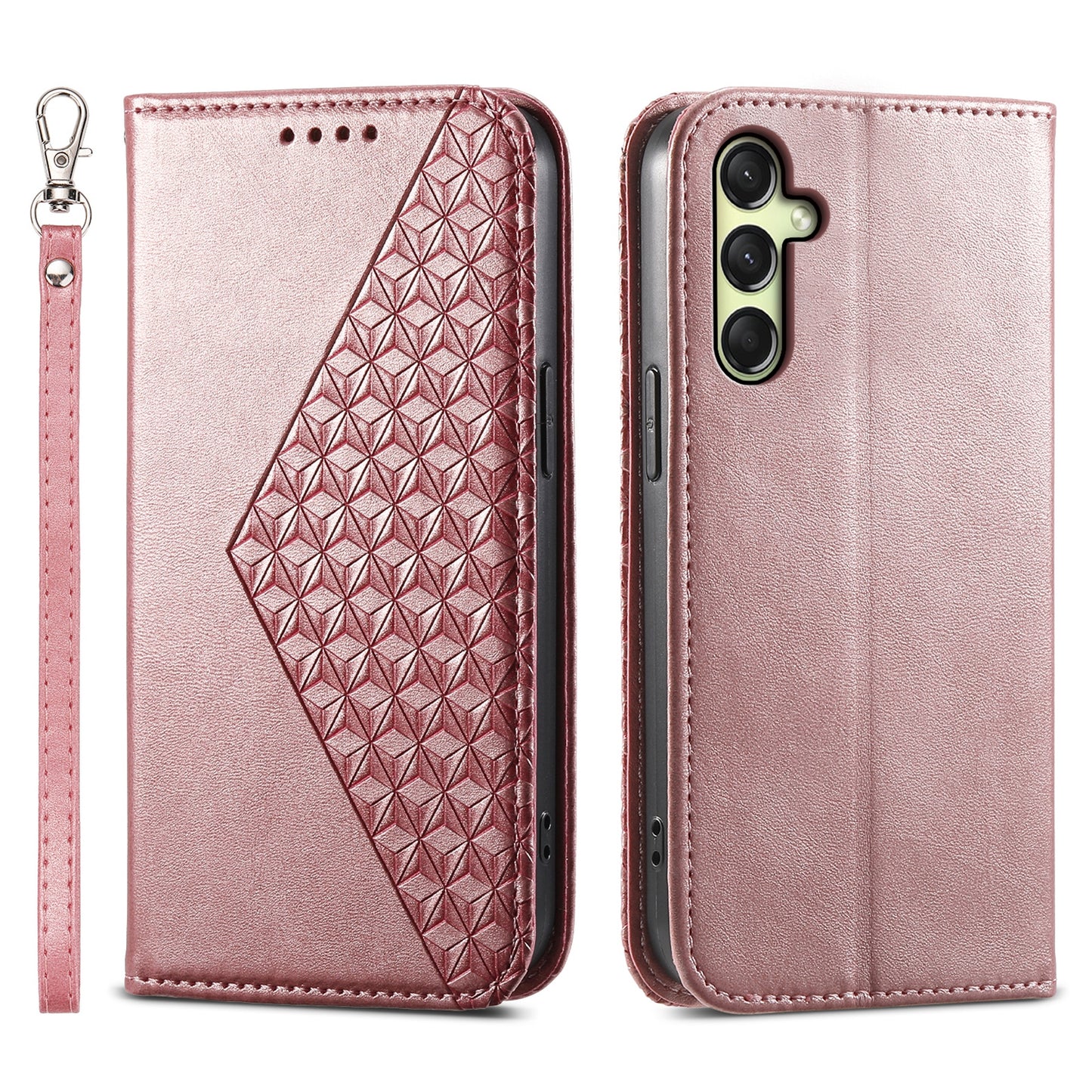 For Samsung Galaxy A16 5G / A16 4G Case Calf Texture PU Leather Phone Cover with Wallet - Rose Gold