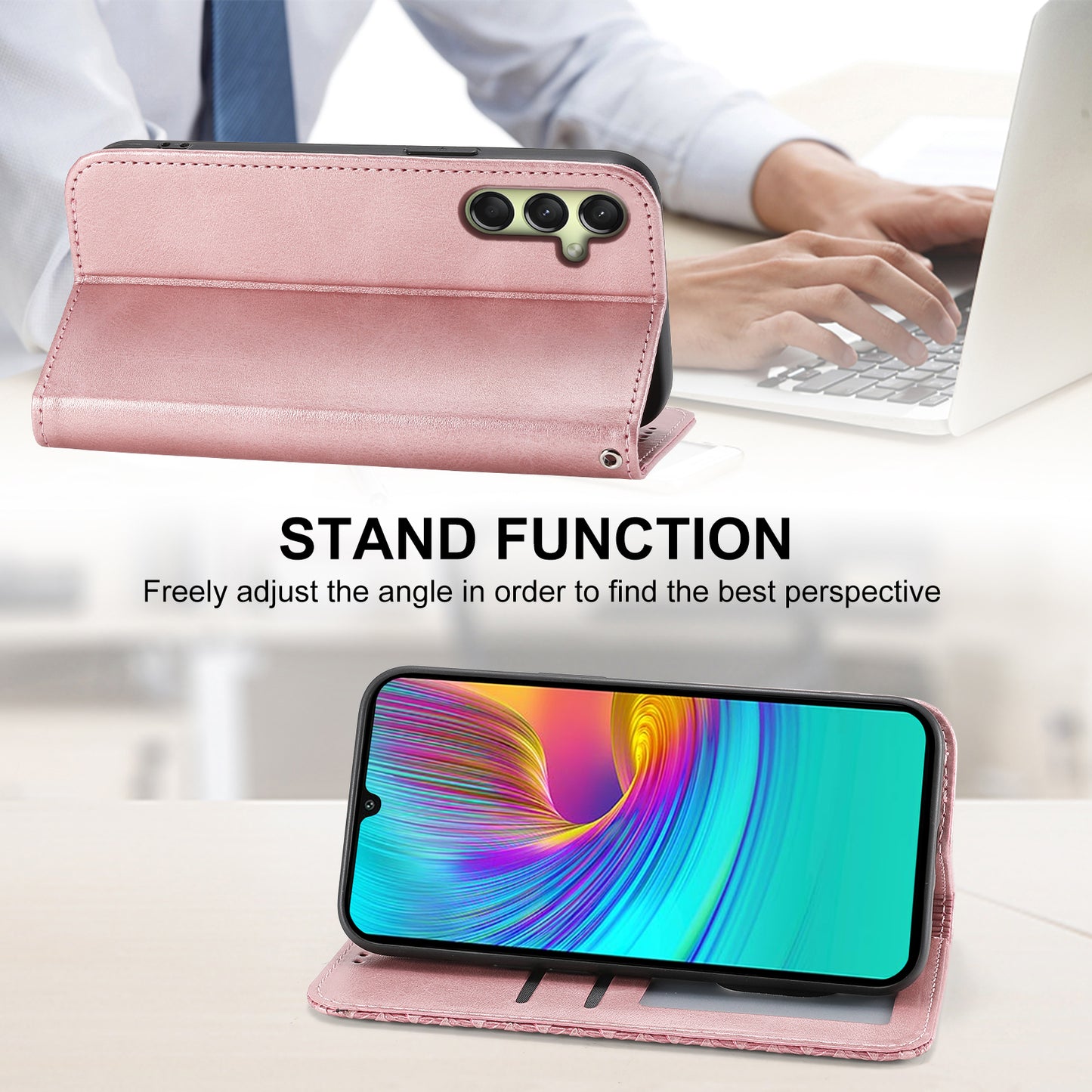 For Samsung Galaxy A16 5G / A16 4G Case Calf Texture PU Leather Phone Cover with Wallet - Rose Gold