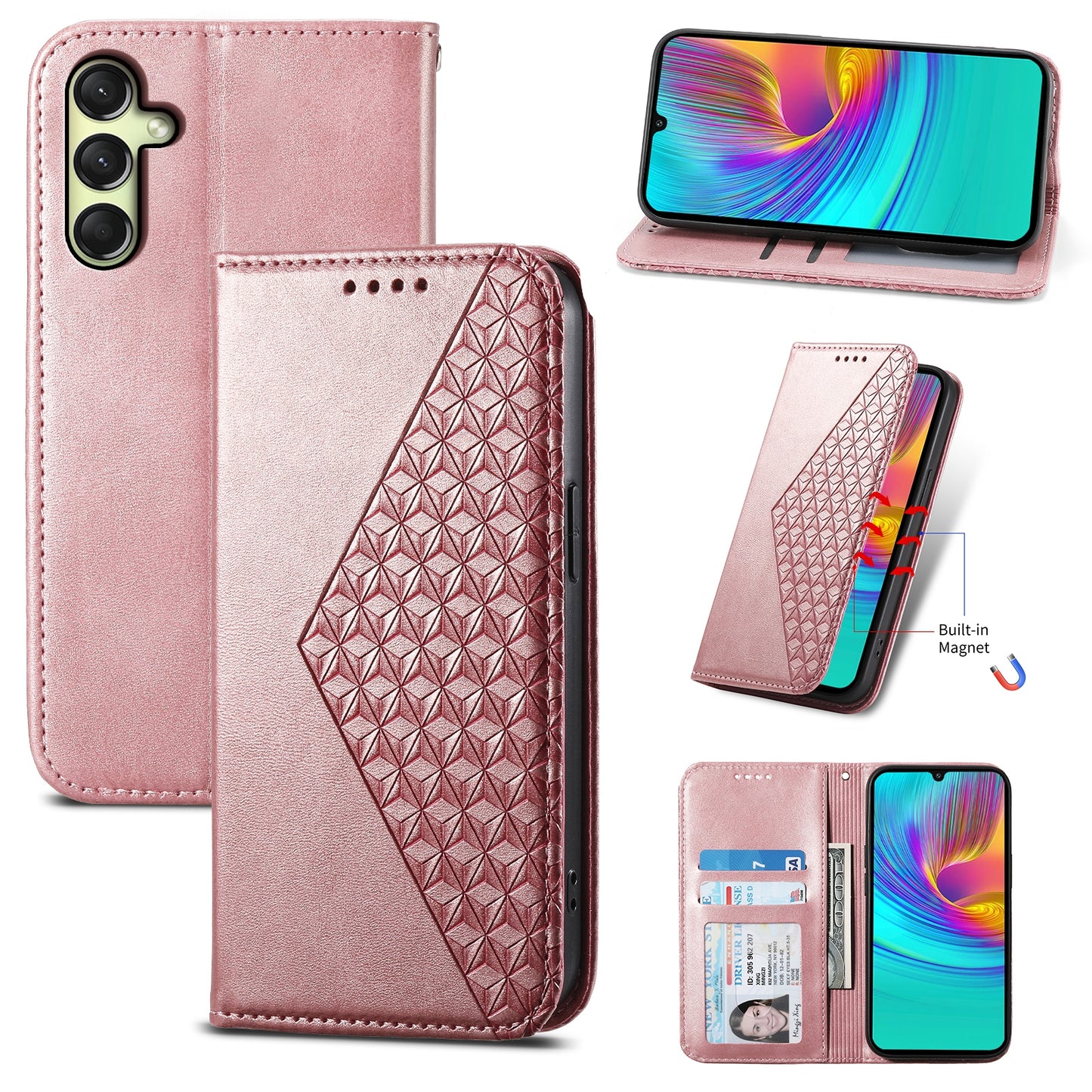 For Samsung Galaxy A16 5G / A16 4G Case Calf Texture PU Leather Phone Cover with Wallet - Rose Gold