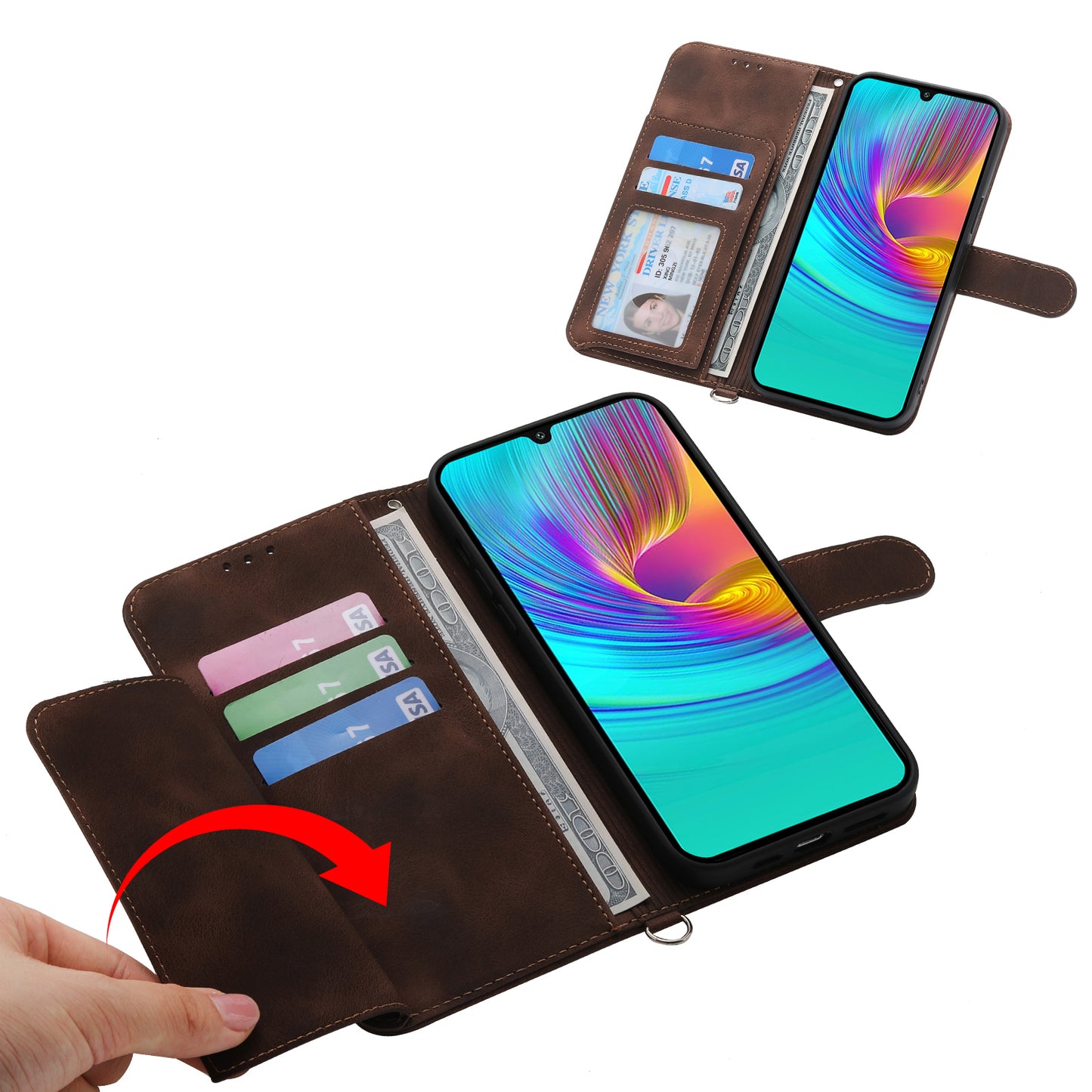 For Samsung Galaxy A16 5G / A16 4G Case Flower Pattern PU Leather Wallet Phone Cover with Strap - Brown