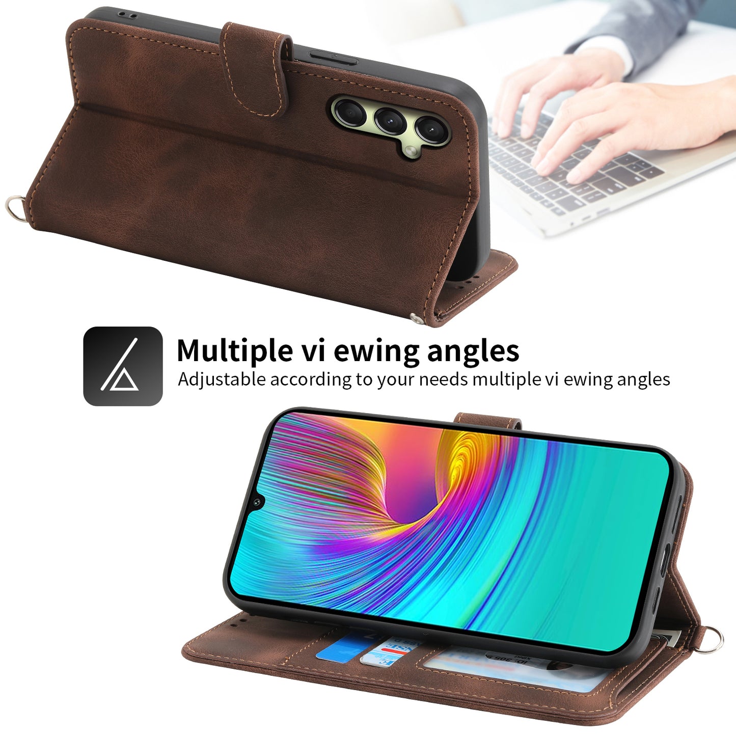 For Samsung Galaxy A16 5G / A16 4G Case Flower Pattern PU Leather Wallet Phone Cover with Strap - Brown