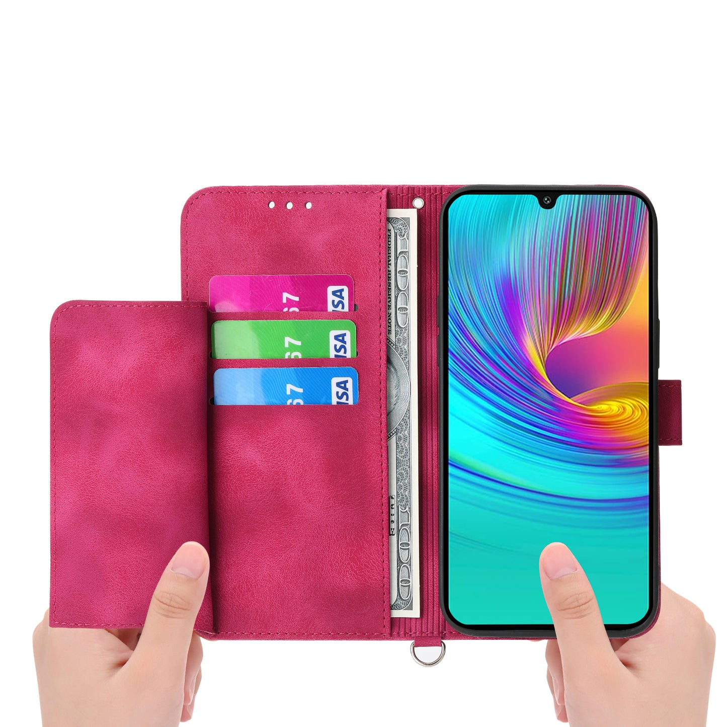 For Samsung Galaxy A16 5G / A16 4G Case Flower Pattern PU Leather Wallet Phone Cover with Strap - Wine Red