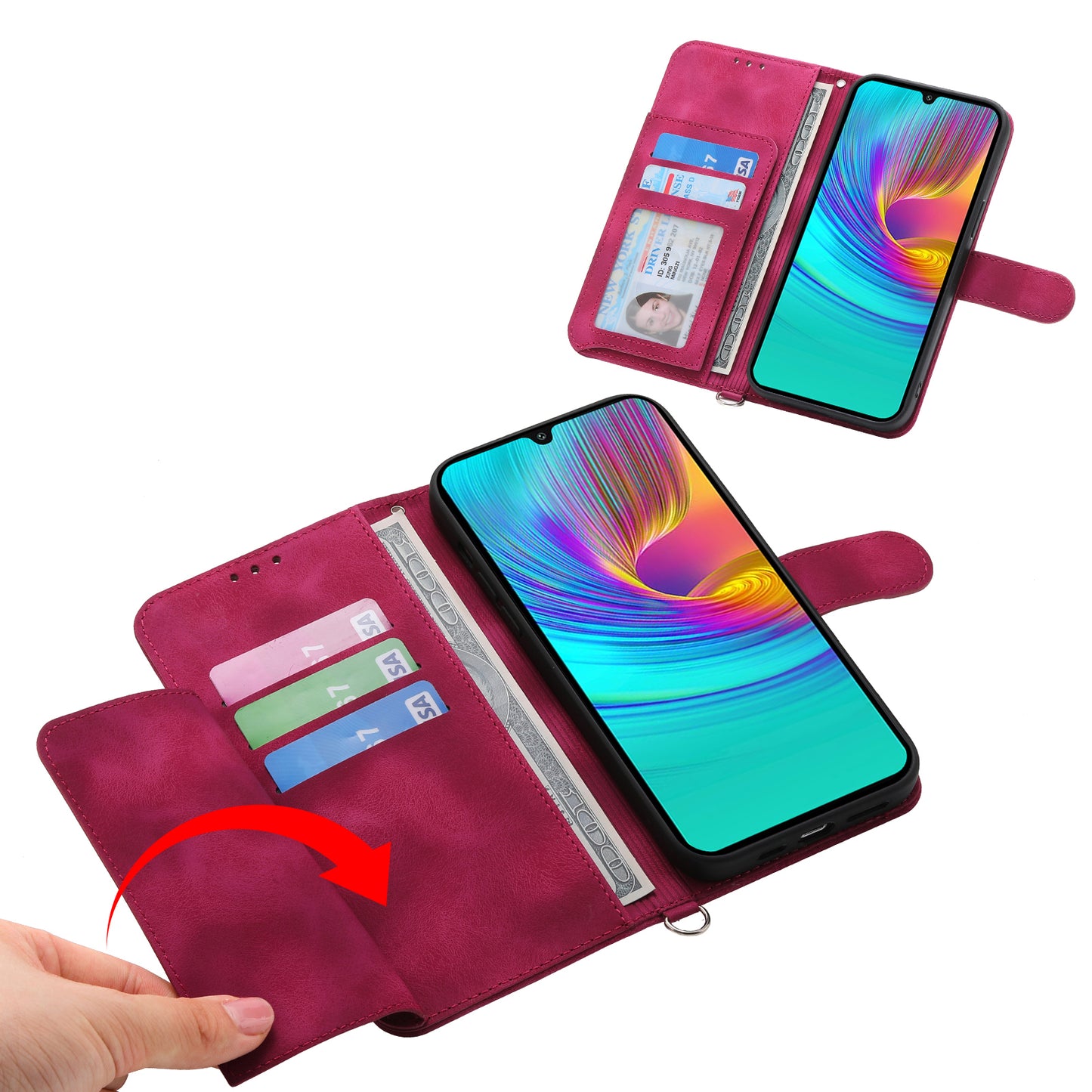 For Samsung Galaxy A16 5G / A16 4G Case Flower Pattern PU Leather Wallet Phone Cover with Strap - Wine Red