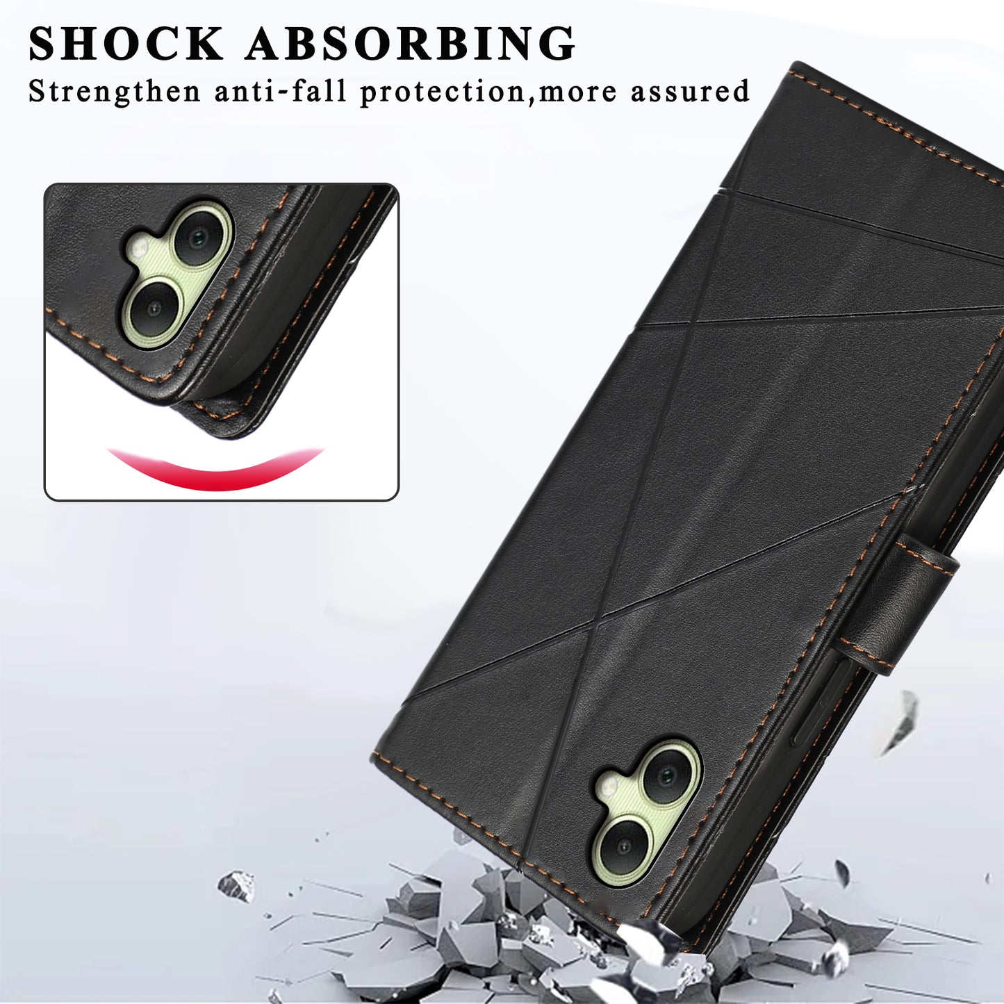 DF-06 For Samsung Galaxy A06 Phone Case Line Imprint Leather Wallet Cover - Black