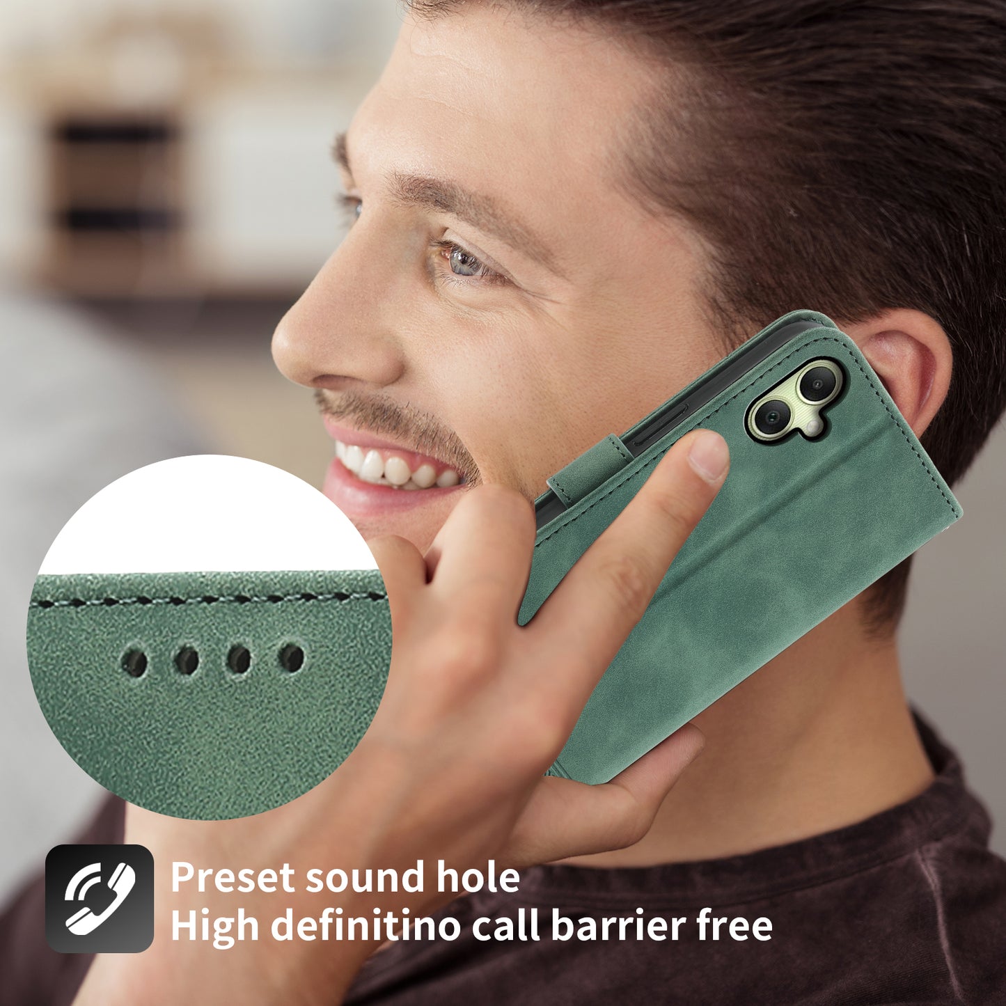 DIERFENG DF-03 For Samsung Galaxy A06 Leather Case Lines Imprint Wallet Phone Cover - Green