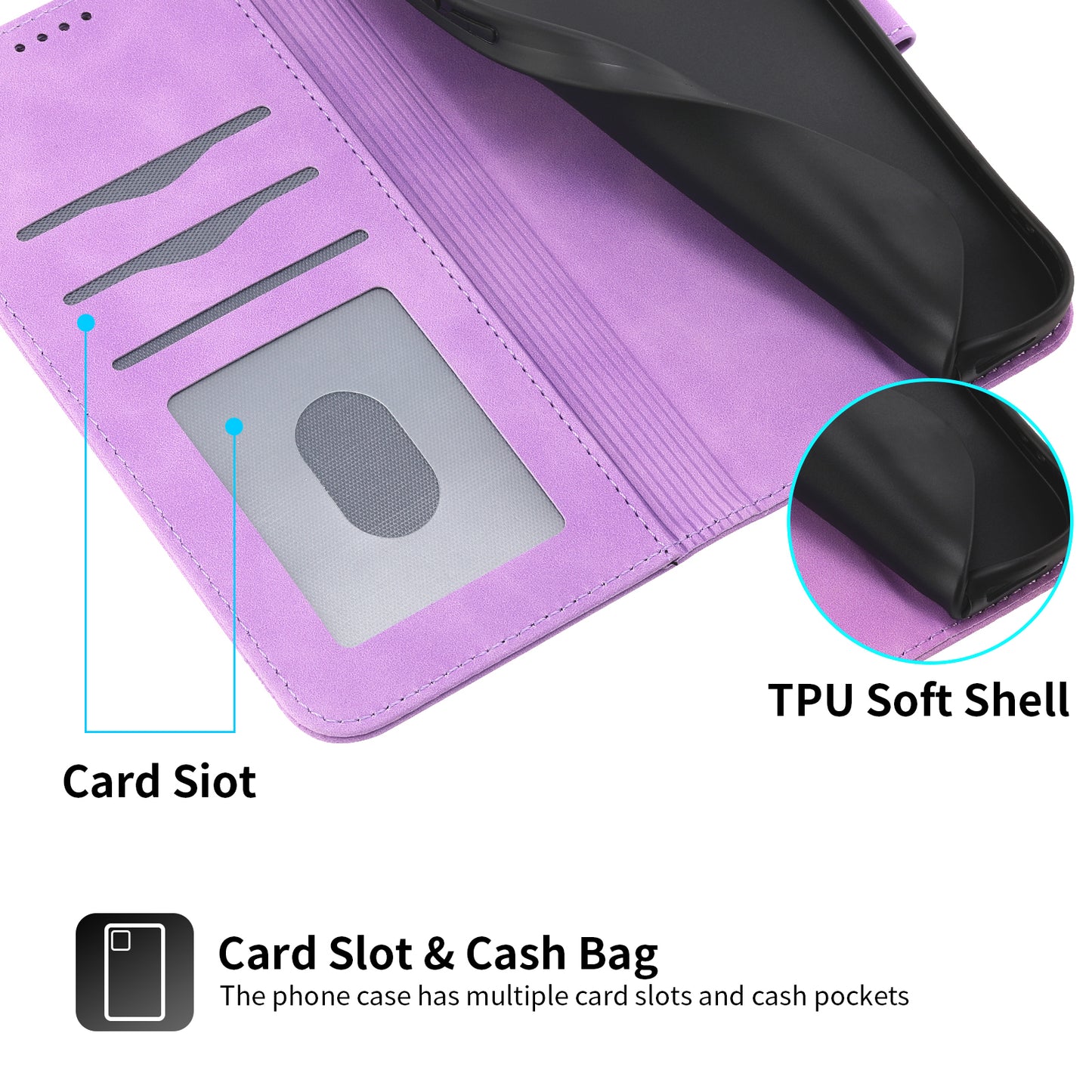 DIERFENG DF-03 For Samsung Galaxy A06 Leather Case Lines Imprint Wallet Phone Cover - Purple