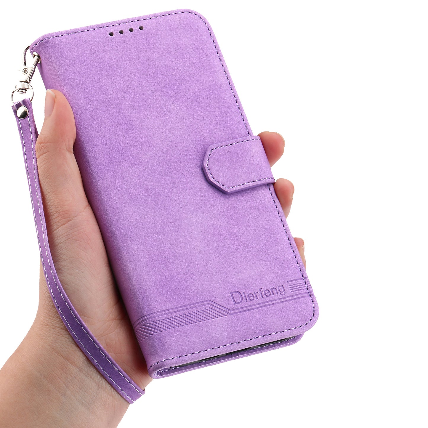 DIERFENG DF-03 For Samsung Galaxy A06 Leather Case Lines Imprint Wallet Phone Cover - Purple