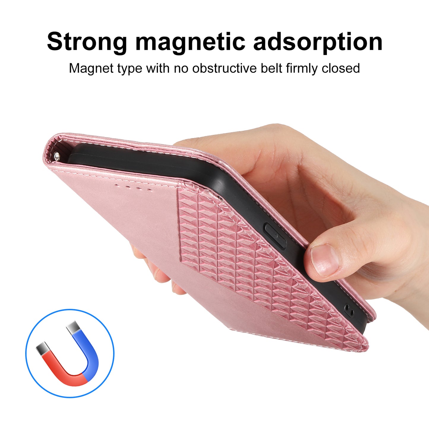 For Samsung Galaxy A06 Case Calf Texture PU Leather Phone Cover with Wallet - Rose Gold