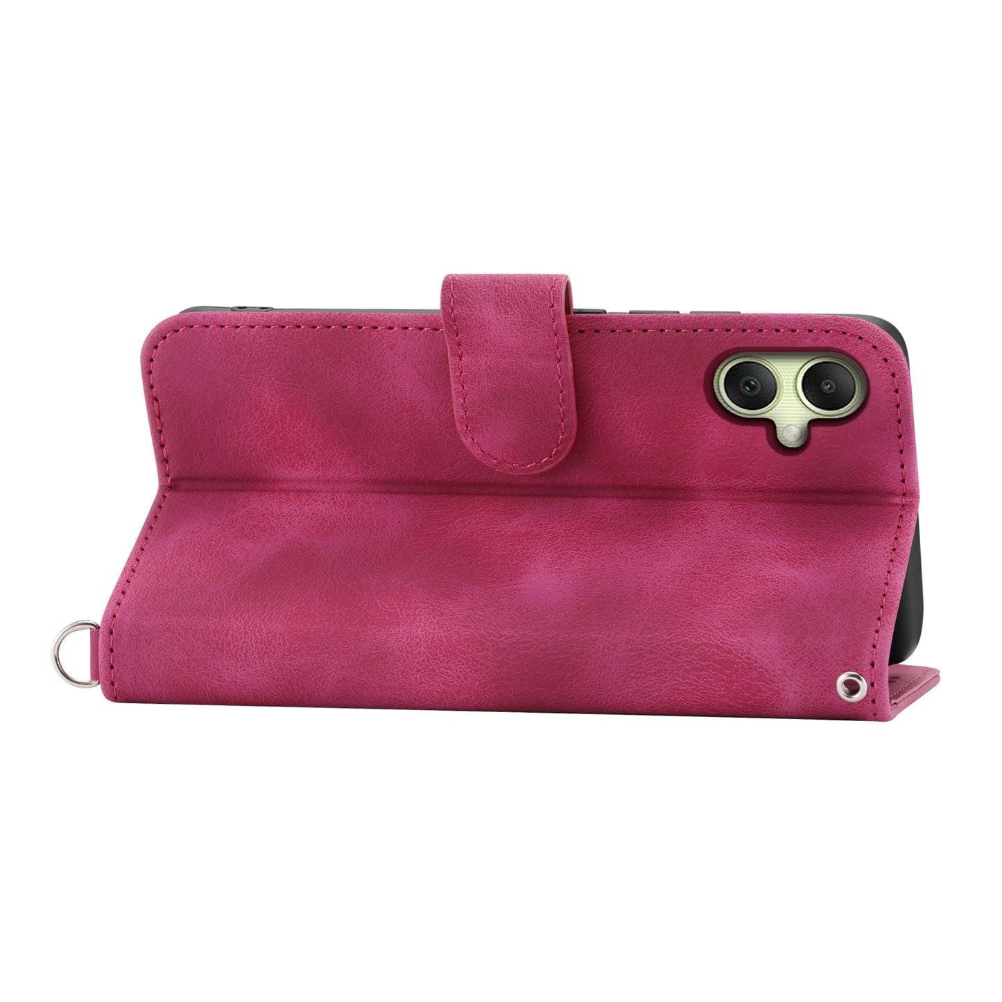 For Samsung Galaxy A06 Case Flower Pattern PU Leather Wallet Phone Cover with Strap - Wine Red