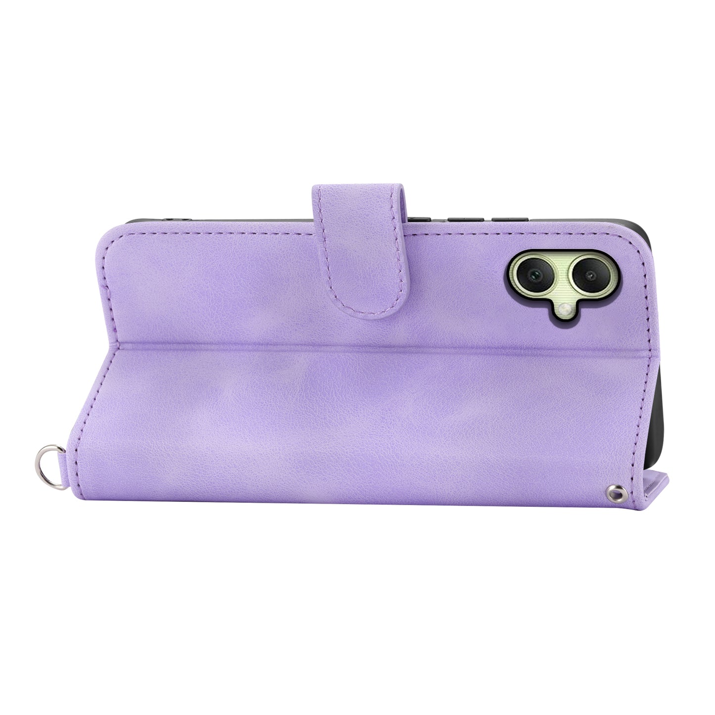 For Samsung Galaxy A06 Case Flower Pattern PU Leather Wallet Phone Cover with Strap - Light Purple