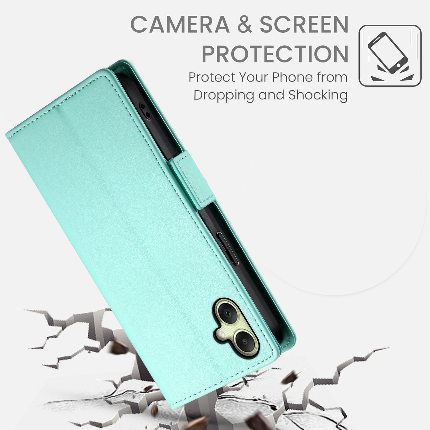 DF-010 For Samsung Galaxy A06 Stand Case PU Leather Wallet Phone Cover - Mint Green