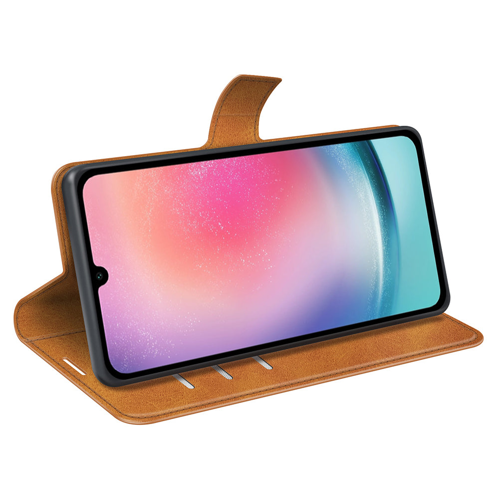 For Samsung Galaxy A16 5G / A16 4G Stand Case Anti-Scratch Calf Texture Leather Phone Cover - Yellow