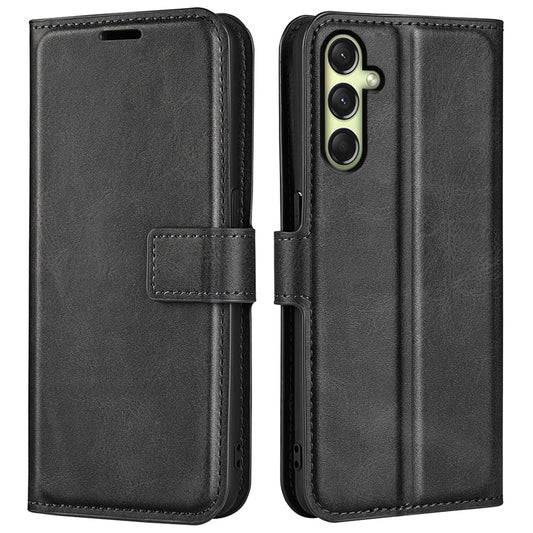For Samsung Galaxy A16 5G / A16 4G Stand Case Anti-Scratch Calf Texture Leather Phone Cover - Black