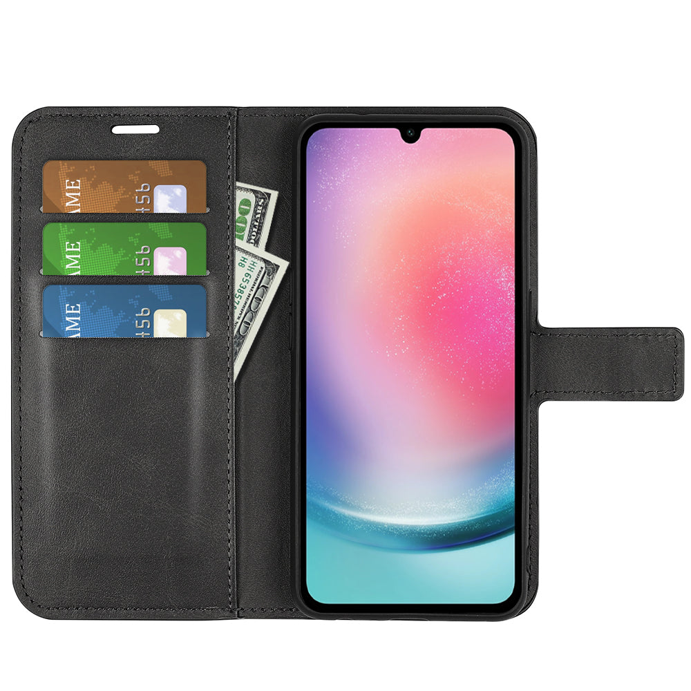 For Samsung Galaxy A16 5G / A16 4G Stand Case Anti-Scratch Calf Texture Leather Phone Cover - Black